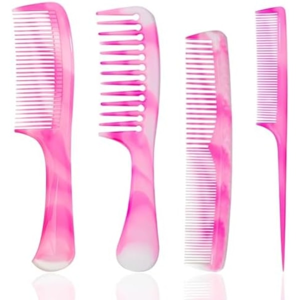 Pink Hair Comb Set - Wide Tooth, Fine Tooth, Rat Tail, and Dual Comb for Women and Men