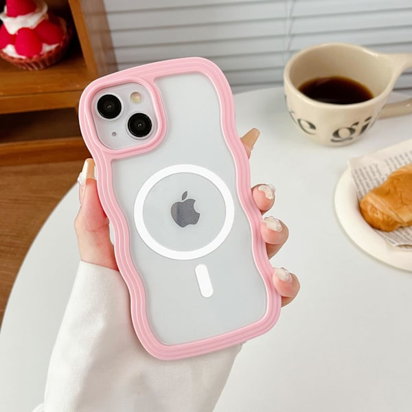 Magnetiskt Transparent Skal för iPhone 14/14 Pro/14 Pro Max Kompatibelt med MagSafe, Rosa Söt Tra iPhone 14