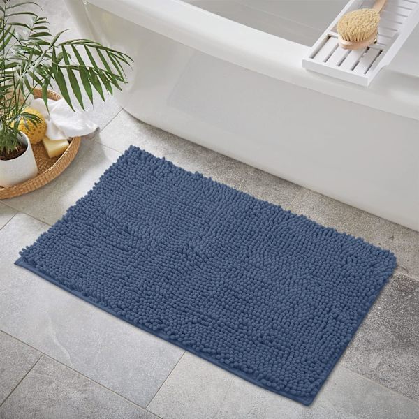 Badrumsmatta - Supersoft Plysch Badrumsmatta, Chenille Mikrofibermaterial, Superabsorberande Blue