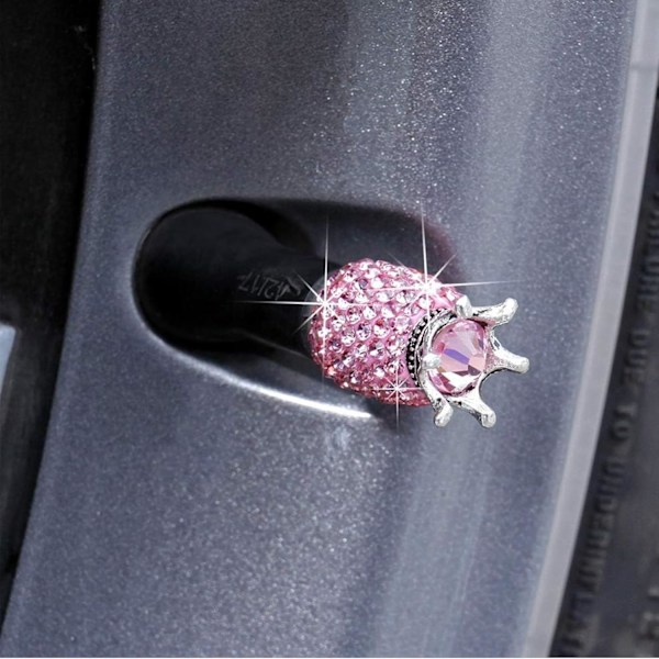 Stykker Skinnende Diamant Dækventilhætter til Biler, Lastbiler, Motorcykler, Cykler (Pink)