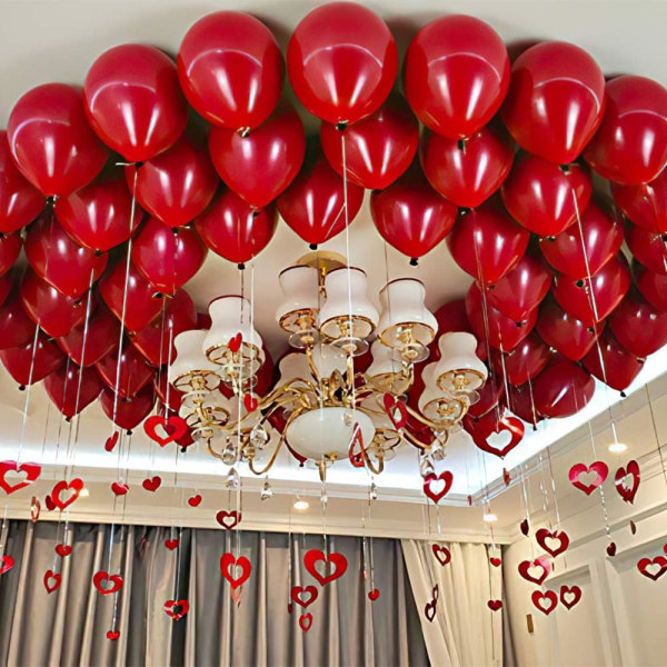 50 st Ruby Red Latex Partyballonger, Mörkröda Heliumballonger för