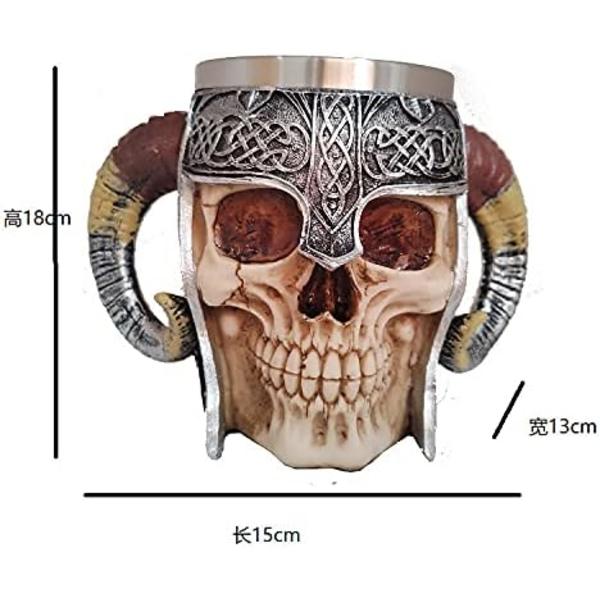 Rustfrit stål kranie ølkrus, Viking Tankard Warrior kranie krus, middelalderlig kranie drikkevare krus til C