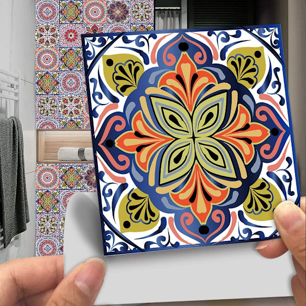 20 stk. 10x10cm Retro Fliseklistremerker Baderom Kjøkken Veggfliser DIY Vanntett Oljetett PVC Selvklebende Dekor Marokkansk Stil Rød Bohemsk S
