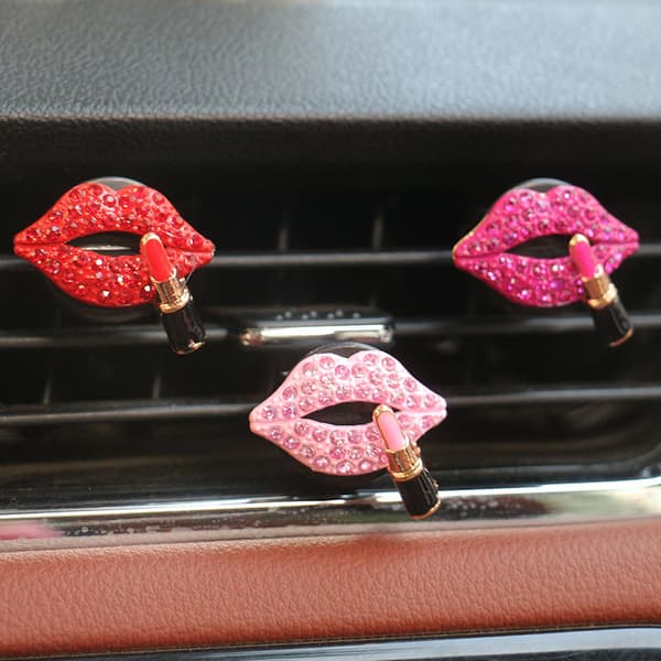 Lip Air Vent Clips, Bling Bilfriskere Vent Klips for Kvinner Diamant Diffuser Røde Tilbehør Sjarm Rhinestone Interiør