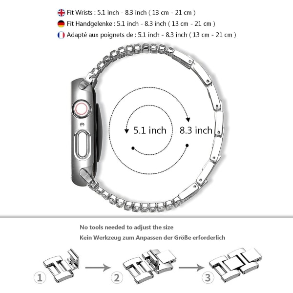 Silver Diamond-Band kompatibel for Apple Watch 38mm 40mm 41mm W