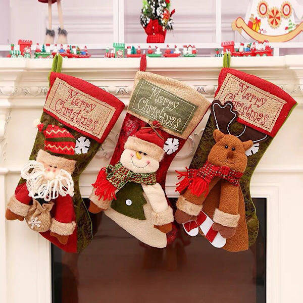 3-pack 18\" Julstrumpor Klassiska Stora Julstrumpor Tomte