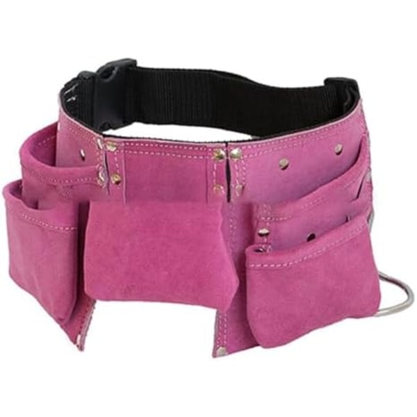 34x20cm Børne Læder Værktøjsbælte Læder Værktøjstaske Taljetaske til Udendørs Læderarbejde Haveredskaber (Pink)