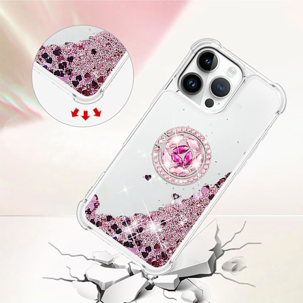 Fodral för iPhone 16 Pro MAX med Diamant Ringstativ, Glittrande Flytande Quicksand Stötskydd Droppsäker Lyx