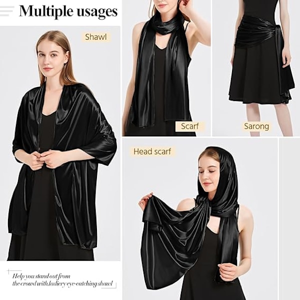 Satin Sjal för Kvinnor Bröllopssjal Passar för Aftonklänning Elegant Chic Sjal Passar för Gray