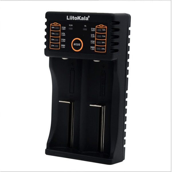 LiitoKala lii-202 Mini USB multifunktionsbatteriladdare Kompatibel 118650 26650 16340 14500