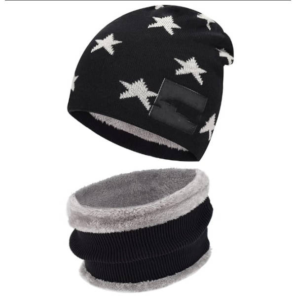 Barn Pojkar Flickor Vinter Warm Knit Beanie Hat och Scarf Set med Fl