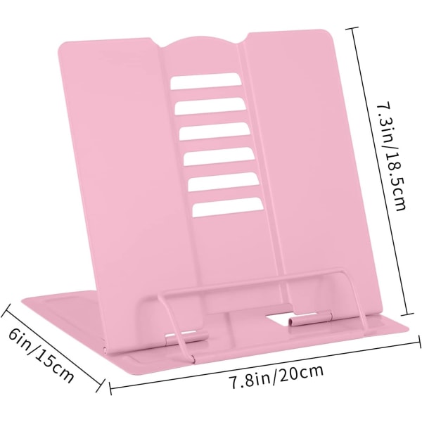 (Vaaleanpunainen) Säädettävä metallirunkoinen kirjateline keittokirjoille, dokumenteille, resepteille, oppikirjoille, tableteille,