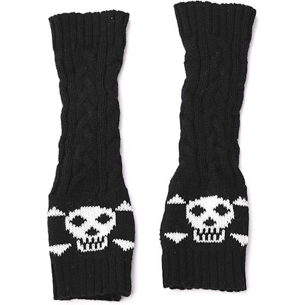 1 Par Armvarmere Goth Strikket Fingerløse Handsker Punk Skull Håndvarmere til Cosplay Tastning Kørsel