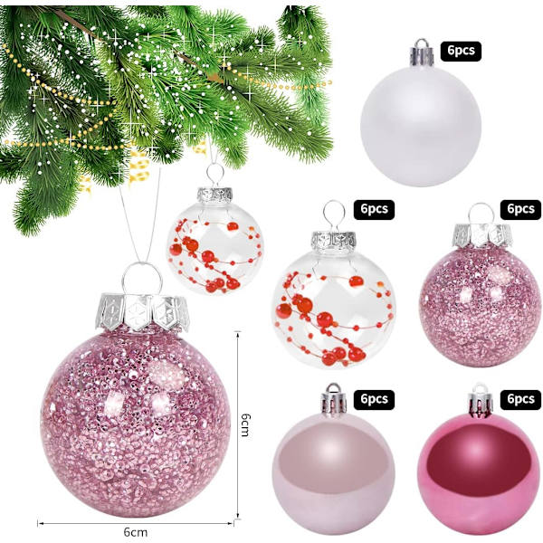 6CM Rose Gull Julekuler, Sett med 30 Julekuler Pl
