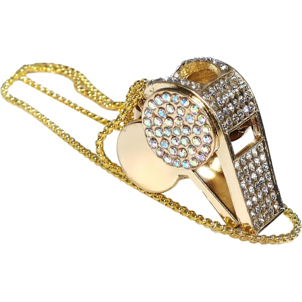 1 stk Gullfløyte med Avtakbart Etui og Kjede for Trenere Metall Krystall Rhinestone Fløyte for Dommere, Lærere,