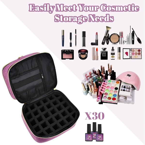 Nagellack Organizer Väska, Nagellack Förvaring Rymmer 30 Flaskor(0.5 fl.oz) Nagellampa Nagellack Purple