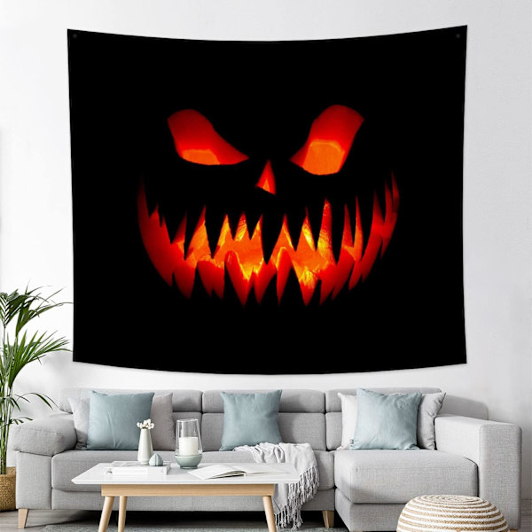 Halloween-aiheinen seinävaate, Spooky Lantern Pumpkin Wall Tapestry Goth Fire Ghost Face Dark Horror Scen