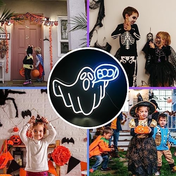 Halloween Hvid Blå Led Boo Neon Lys Skilte til Vægskilt Usb Drevet Sjov Lampe Lys Op Skilte til Soveværelse Spilrum B