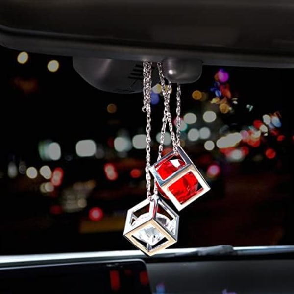 Diamantkub Bilbackspegel Charm, Kristall Rhinestone Kub Hängande Prydnad fo Red