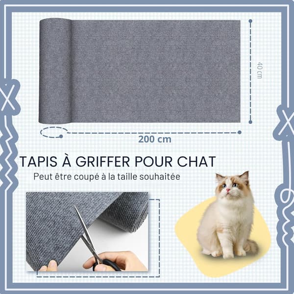 Selvklebende katteskrapematte, anti-ripe katte-sofaprotektor, DIY vegg- og sofaskrapestolpe (grå 200CM)