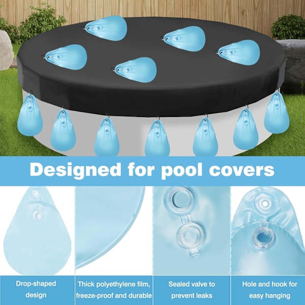 12 stycken pooltäckvikter, poolvattenpåsar, pooltäckhängpåse, pooltäcktillbehör