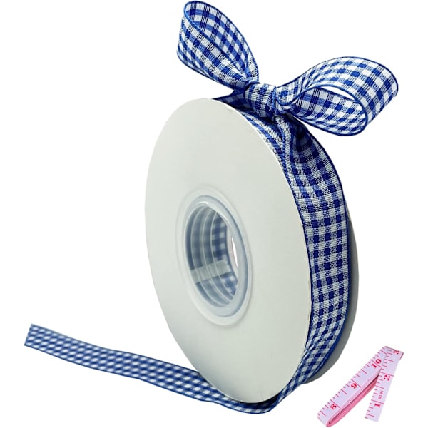 1 roll Blue and White Gingham Ribbon, 1.5 cm x 50Yd Roll Picnic Craft Ribbon Buffalo Ribbons for Crafts Hair Accessories