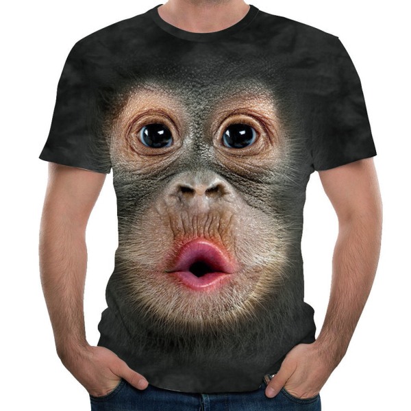 (XL)Men's Ugly Humor Shirt 3D Orangutan Print Interesting Short S