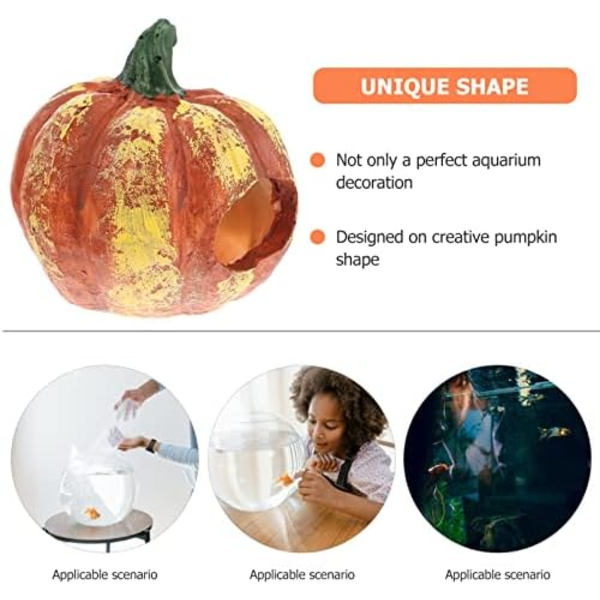 9x9x12cm Akvarium Hule Dekorasjon Resin Gresskar Skjulested for Halloween Fest Fet Pum