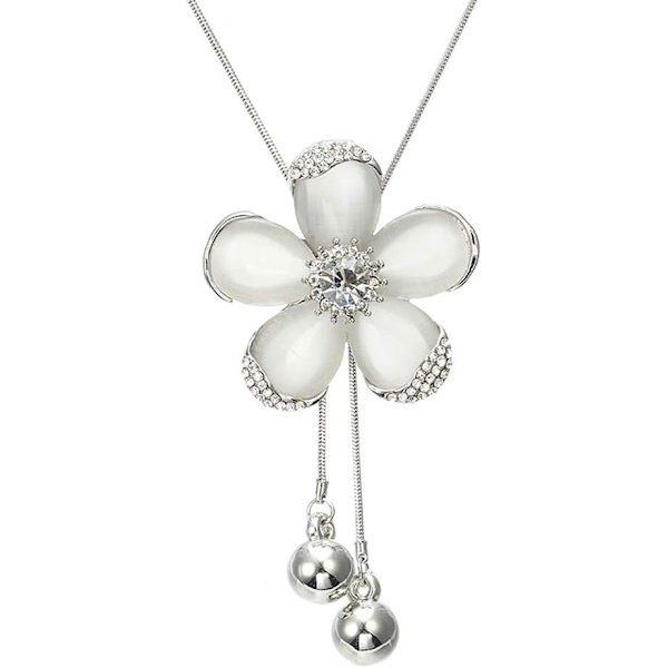 Kristallblomma Hänge Halsband Snygg Pärla Justerbar Lång Tröja Halsband Mode Smycken för Kvinnor