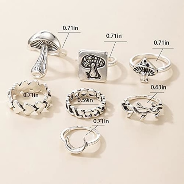 Sølv Knuckle Ring Sæt til Kvinder, Bohemian Vintage Stabelbar Svampe Ring Finger Ring Æstetisk Smykker