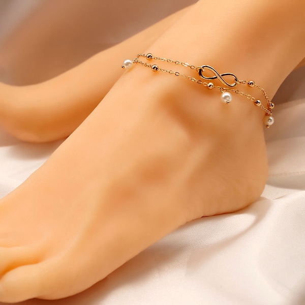 Ankelkæde til kvinder guld Justerbar Multi Layer Lagdelt Ankel Armbånd Strand Smykker