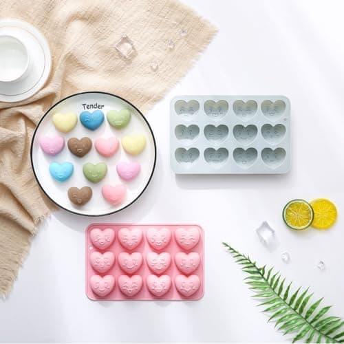 19,5x12,6x2,3cm 2 Pak Valentinsdag-tema Silikonforme 12 Hulrum 3D Smiley Hjerteformet Chokoladeform Bageplade DIY B