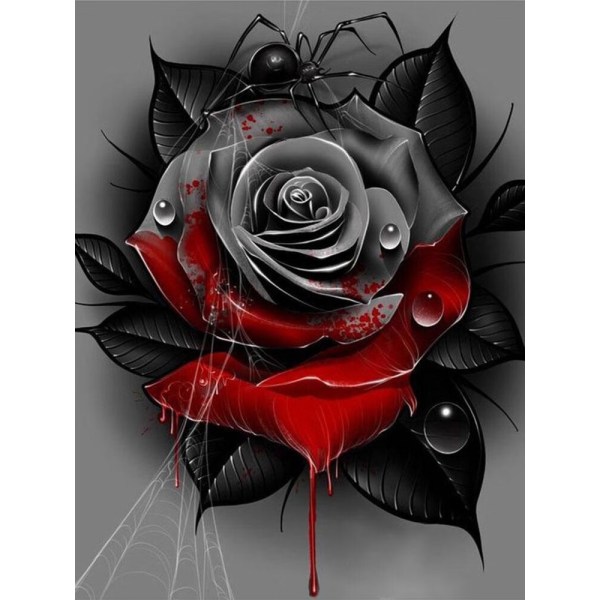 30 x 40 cm, rose rouge noire Diamond painting Broderie Diamant