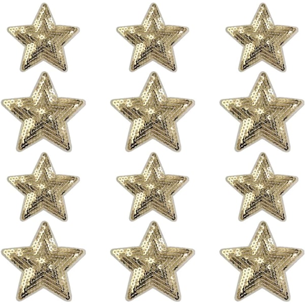 12 stk. Guld 2 størrelser-Stjerner Sequin Appliques Shiny Broderede Patches Sy På Stryg På Patches til Clot