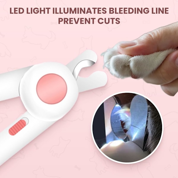(Rosa) 2 st LED Husdjurs Nagelklosaxar, 2024 Uppgraderad Katt Nageltrimmer, Katt Nagelklosaxar för Innekatter, Nagelklosaxar för