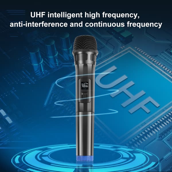 Puluz UHF dynamisk trådløs mikrofon med LED-display (sort)
