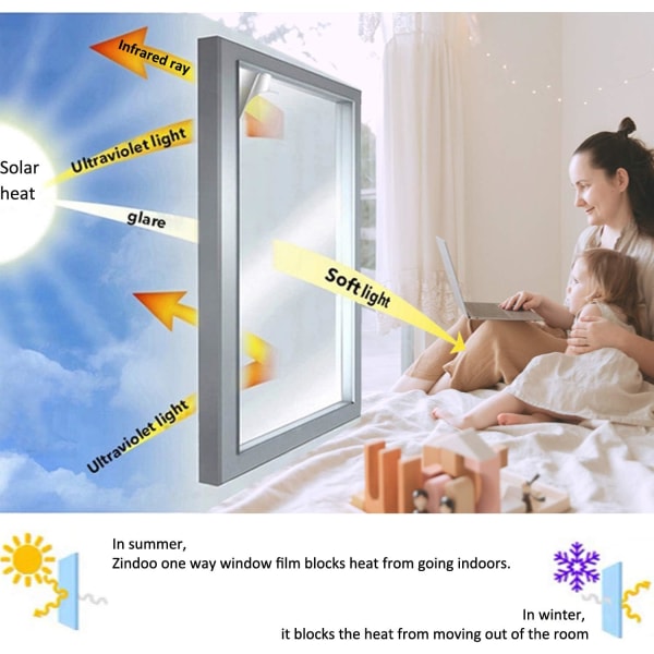 (40×100CM）Anti Peep Fönster Film Envägsspegel Fönster Film Anti Heat Anti UV Integritetsskydd för