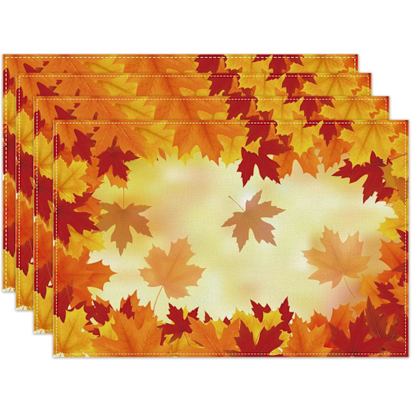 Linen Orange Watercolor Maple Leaf Fall -paikka-alustat, 4 kpl, Maalaistalon syksyinen tunnelma, Kiitospäivä, Koti, Keittiö, Ruokailutila