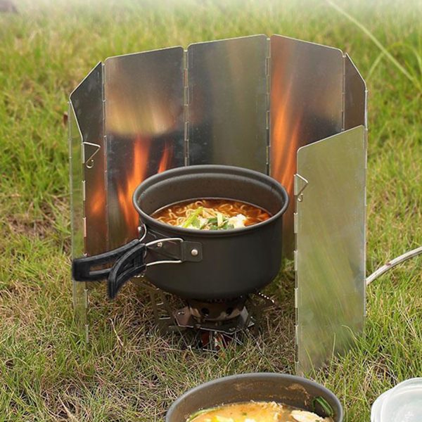 10 stk. Foldbar komfur vindskærm, camping vindskærm til cam