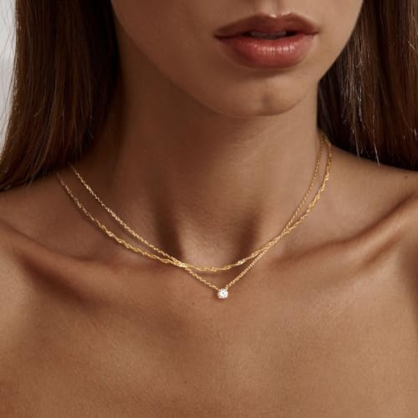 Diamanthalskjeder for kvinner, delikate 14k gull/sterlingsølv choker halskjede enkle gullbelagte CZ smykker halskjeder for