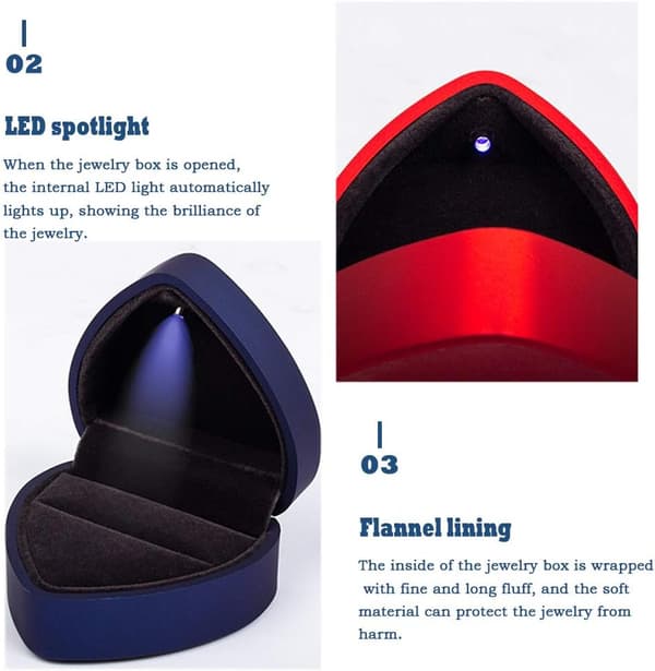 Fløyelsringboks med LED-lys Ring Box Fløyel Boks