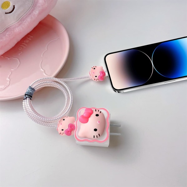 DIY Kabelbeskytter Oplader Ledningsbeskytter - Datakabel 18W/20W USB-C Oplader Ledningsbeskytter - Kompatibel med iPhone 11 12 13 14 15 Pro Max (01 Pink)