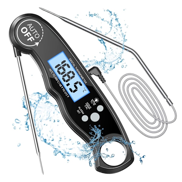 1 st. Kökstermometer med LCD-bakgrundsbelysning & Magnet, Digital Termometer för Matlagning, Kött, Grill, Biff, Olja