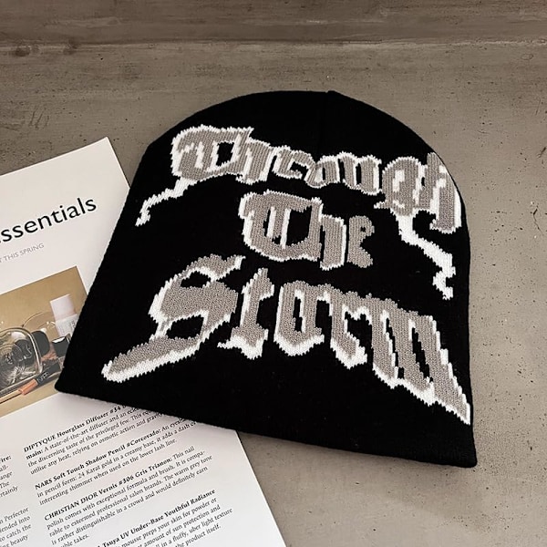 Rock Skullies Strikket Hip Hop Hat Gothic Beanies Casual Udendørs Ski Hat Slouchy Skull Cap Sort