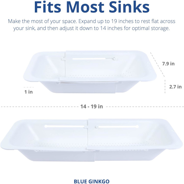(Hvid) Over the Sink Colander – Vask grøntsager og frugt, dræn kogt pasta og tørrede retter – Ex