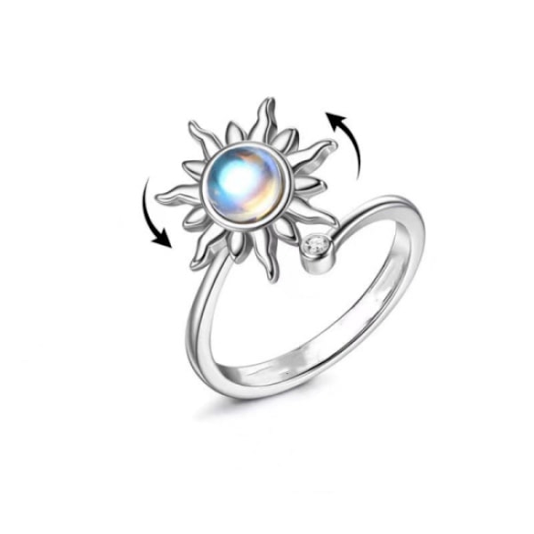 Adjustable anti-stress ring with rotating flower Silver