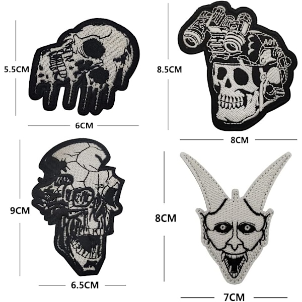 (Skull 02) 2 stk. Hodeskallelapper Lysende Lapp Gløder i Mørket Halloween Lapp Laserskjært Lapp Taktisk Moral Lapp Haken