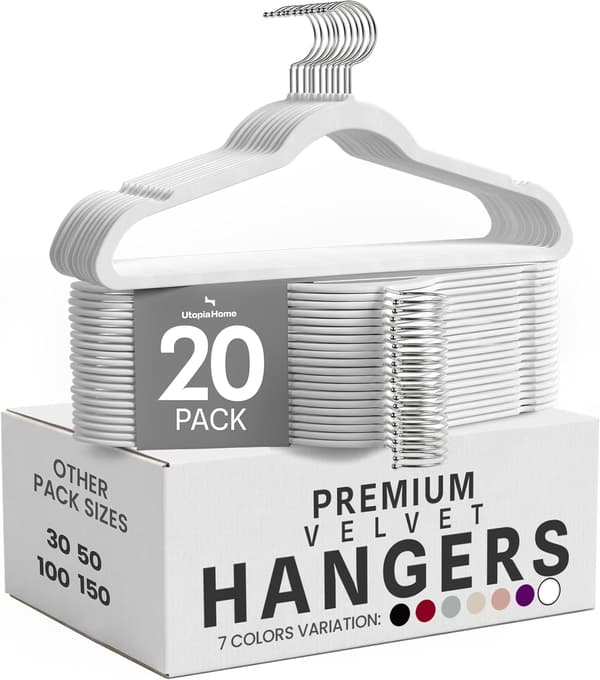 Premium fløjlsbøjler (hvid, pakke med 20)