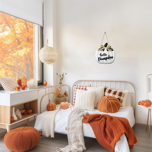 Syksyn Ovikoriste Hello Pumpkin Ovikilpi Syksyn Ovikranssilla Jousella Syksyn Koristeet Kotiin Puinen Syksyn Kranss Pumpun