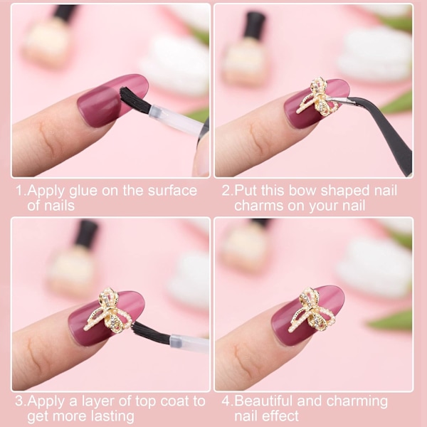 20 st Bågar Nagelkonst Dekoration, 3D Båge Nagel Strass och Pärla Charm Guld Kristallkonst Tillbehör för Kvinnor Flickor DIY